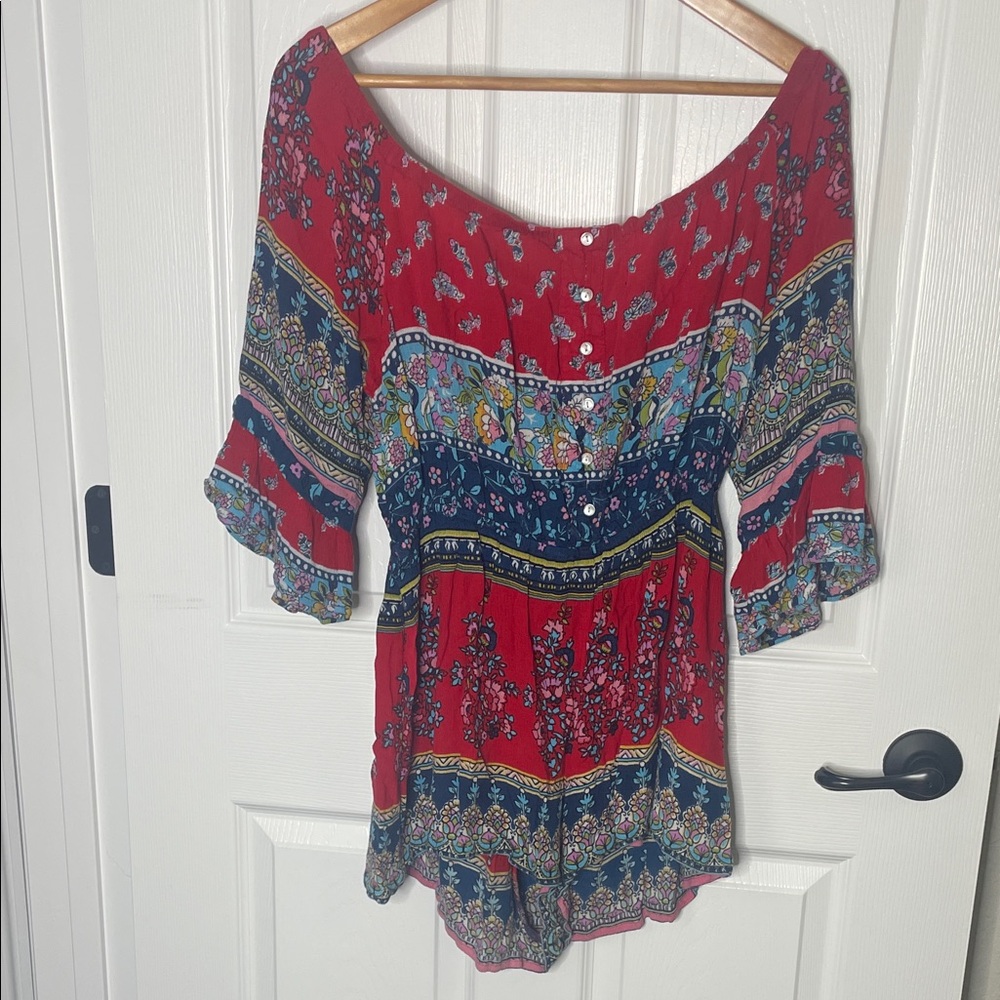 Patrons of Peace Red and Blue Floral romper